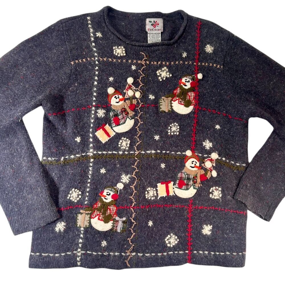 Vintage Festive Nutcracker Snowman Christmas Sweater M –  Grandmacore